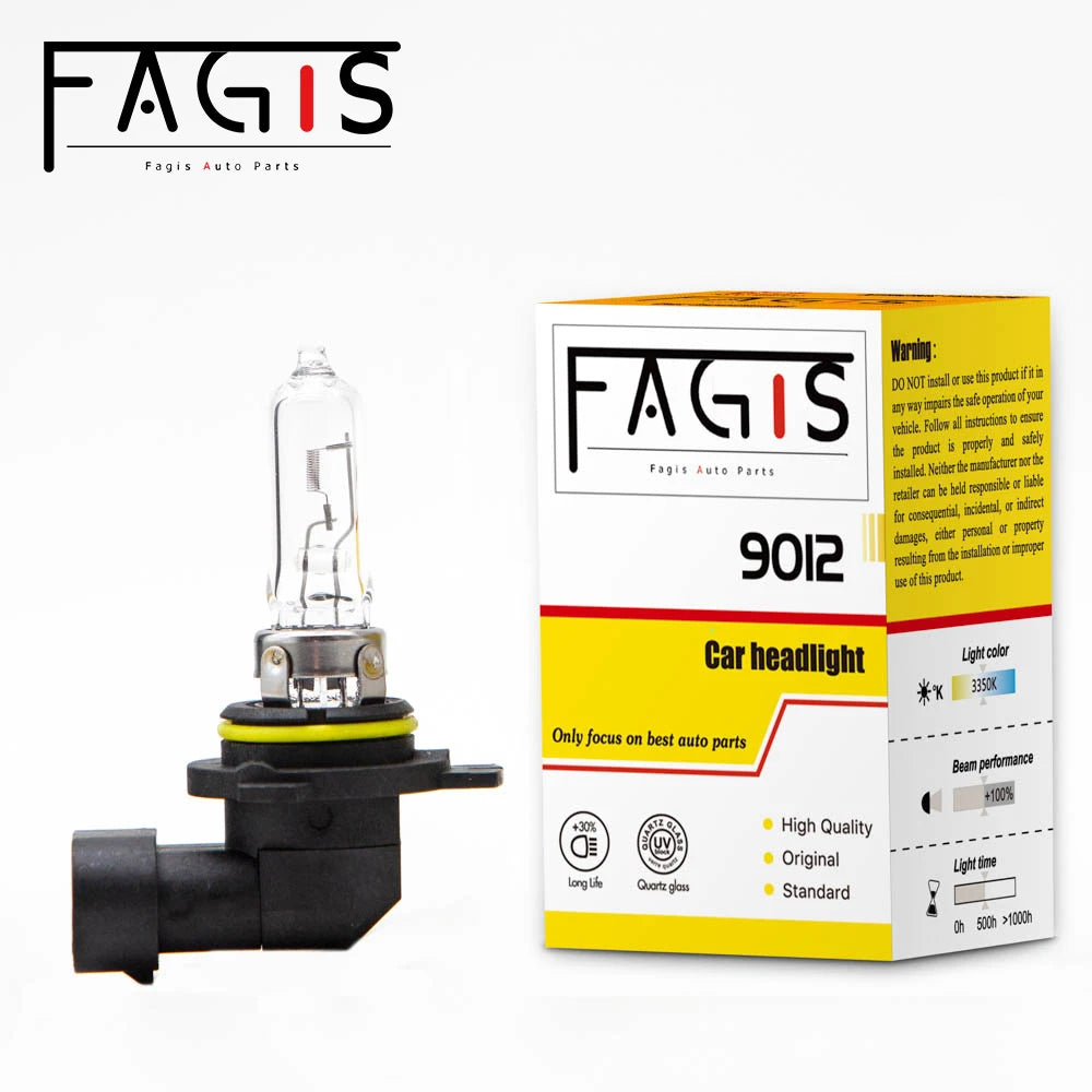 Fagis 2 Pcs 9012 HIR2 12V 55W 3350K Warm White Auto Head Lamp Halogen Lamps Wider Driving Vision Car Headlight Auto Bulb