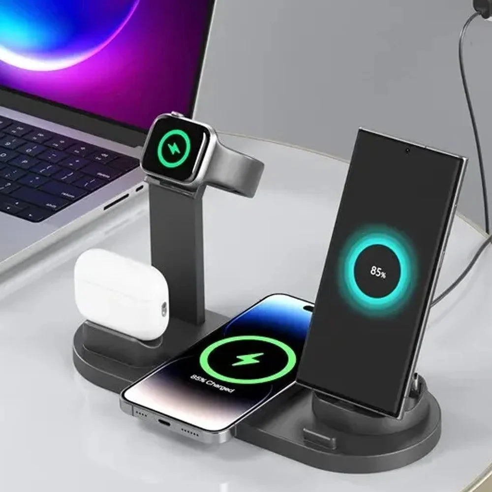 7 In 1 Wireless Charger Stand Pad For iPhone 15 14 13 12 11 X Apple Watch Airpods Desk Phone Chargers Fast Charging Dock Station