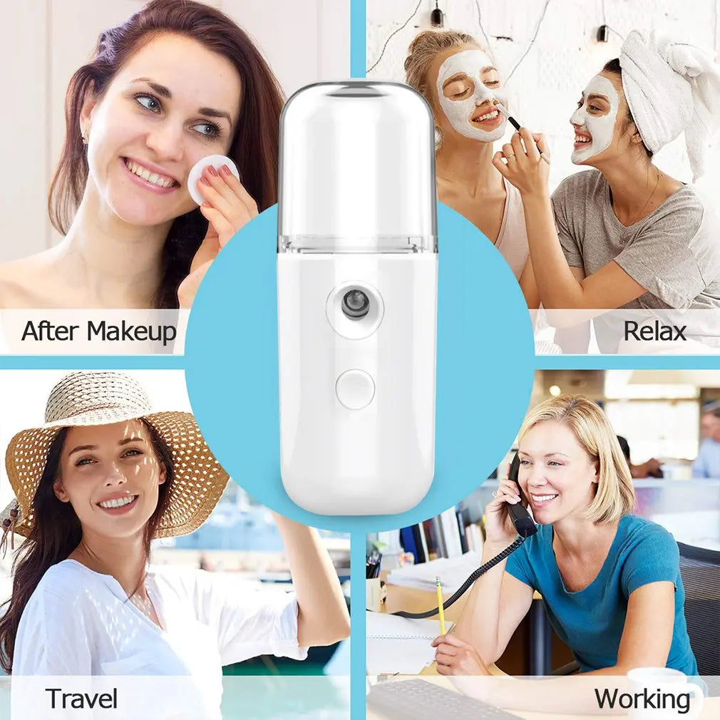 Mini Portable Nano Spray Water Replenisher Hydration Instrument  Rechargeable Facial Steamer Beauty Moisturizing Humidifier