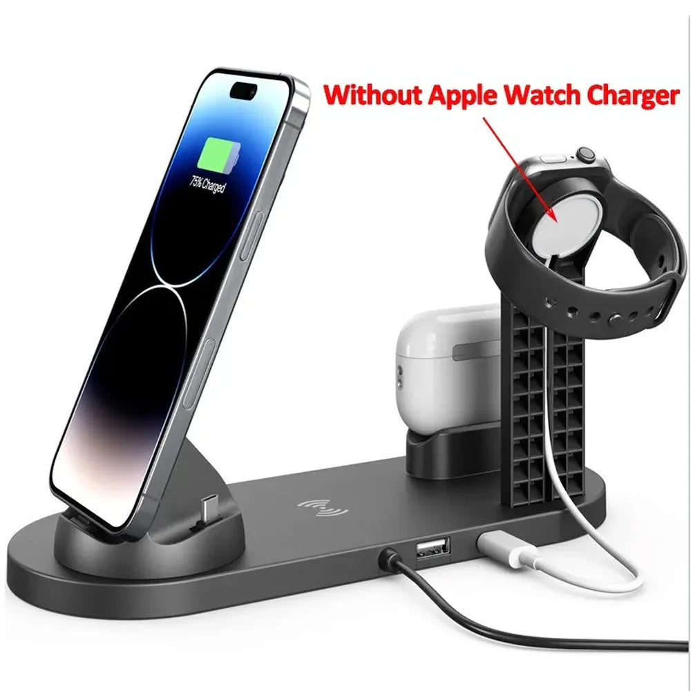 7 In 1 Wireless Charger Stand Pad For iPhone 15 14 13 12 11 X Apple Watch Airpods Desk Phone Chargers Fast Charging Dock Station